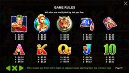 Wild Gladiators Paytable